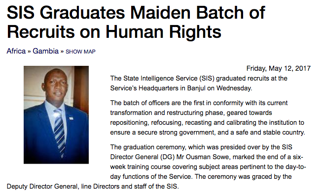 Screenshot of news article: SIS Graduates Maiden Batch of Recruits on Human Rights