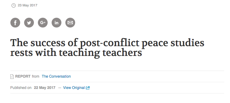 Screenshot of news article: The success of post-conflict peace studies rests with teaching teachers