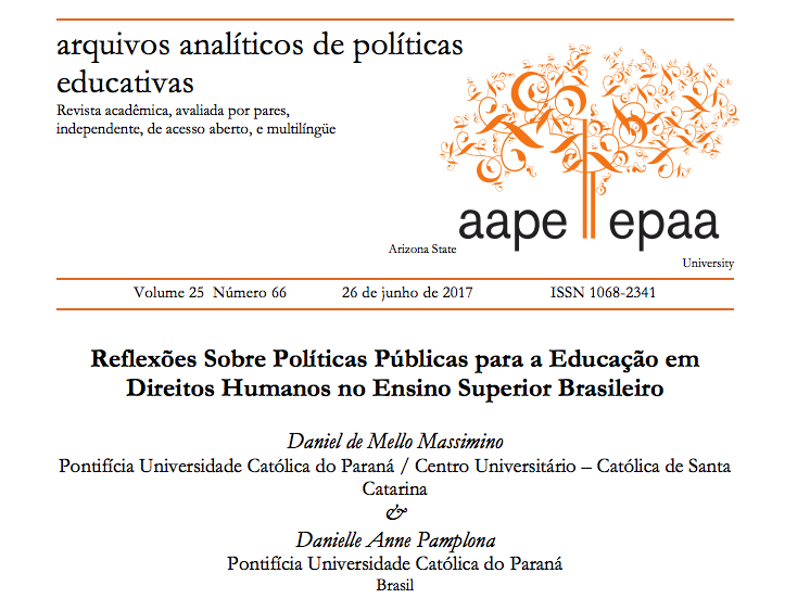 A screenshot of the cover of a research article about human rights by Massimino and Pamplona